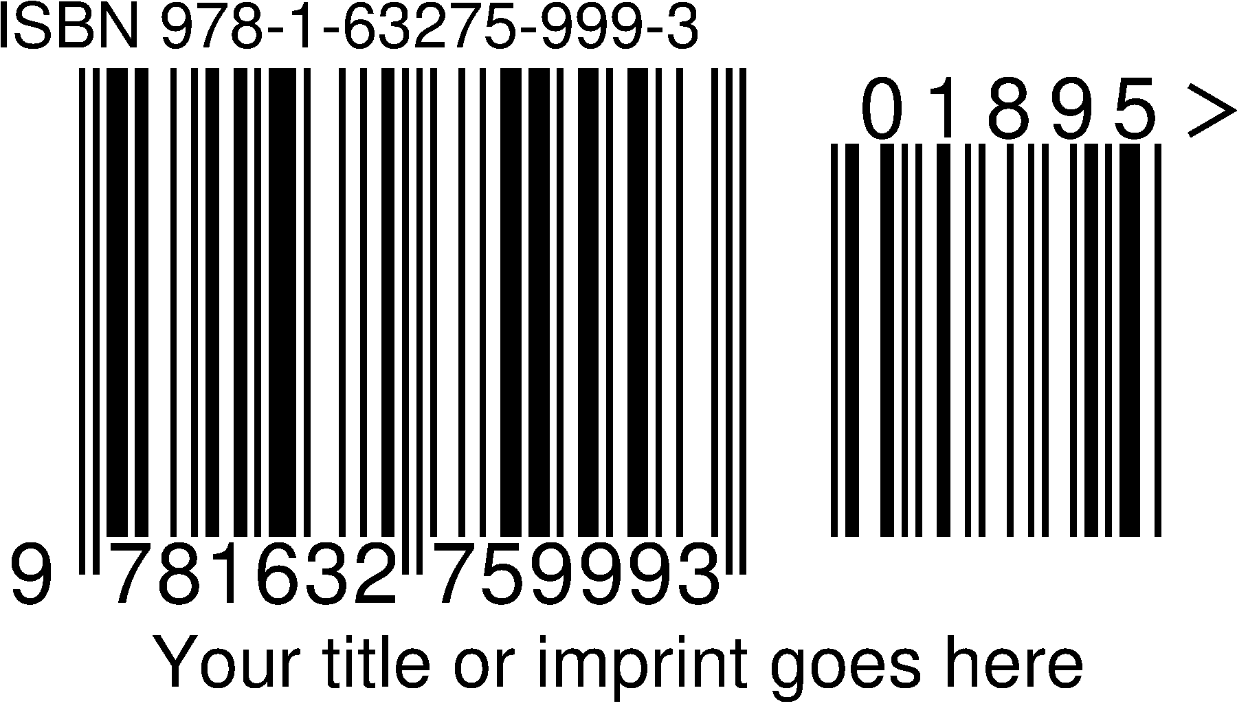 ISBN barcode 978-1-63275-999-3 with price add-on 01895, caption line and guard marks